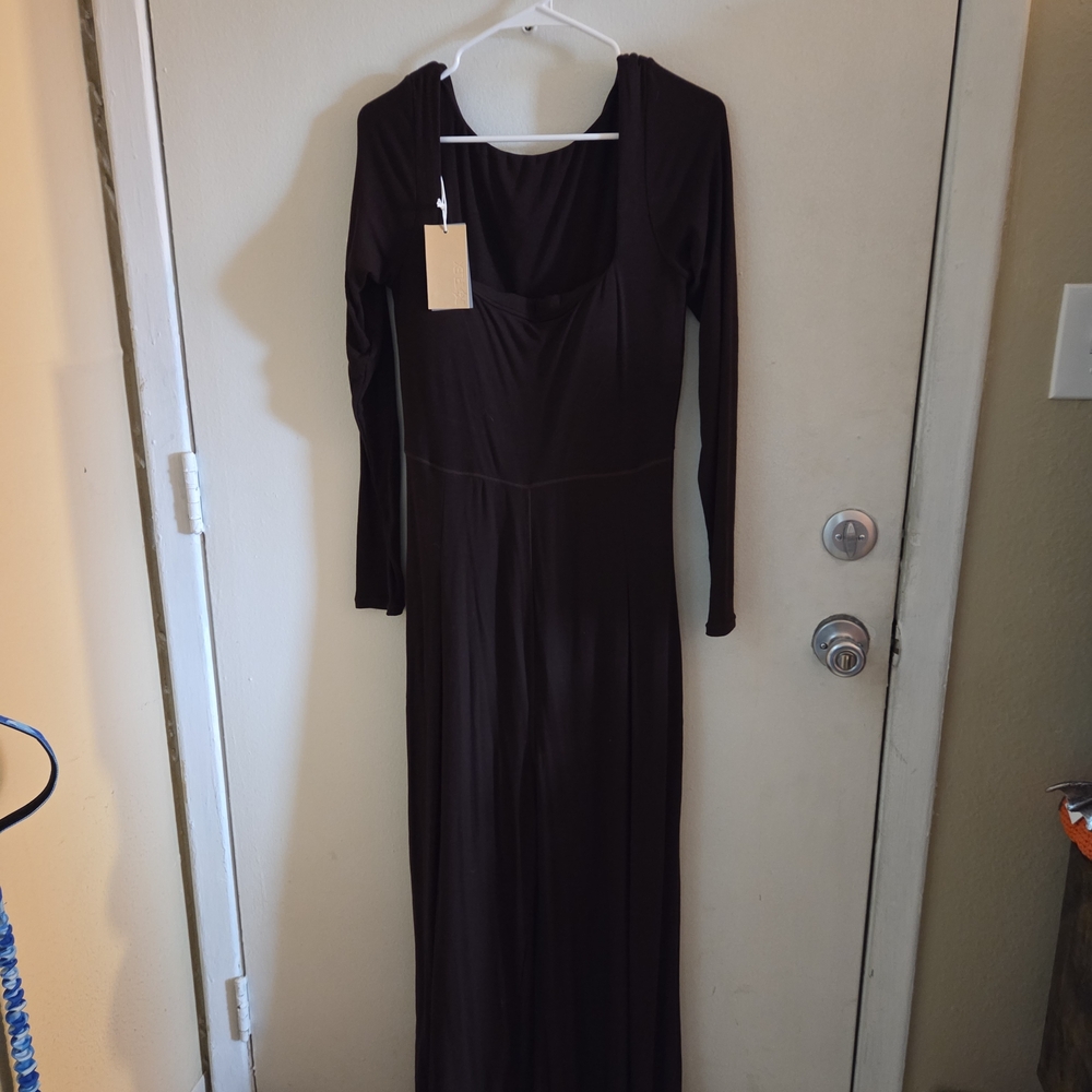 Go With The Flow Long Sleeve Jumpsuit BROWN 1X